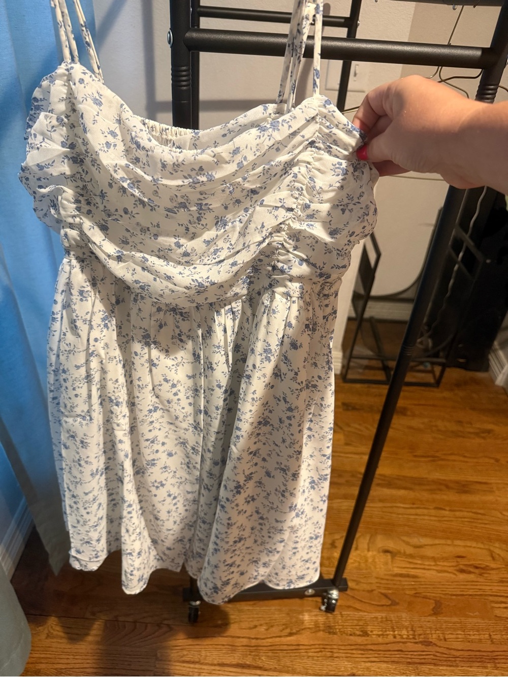 White birch Floral Spaghetti Strap Sundress with Blue Print